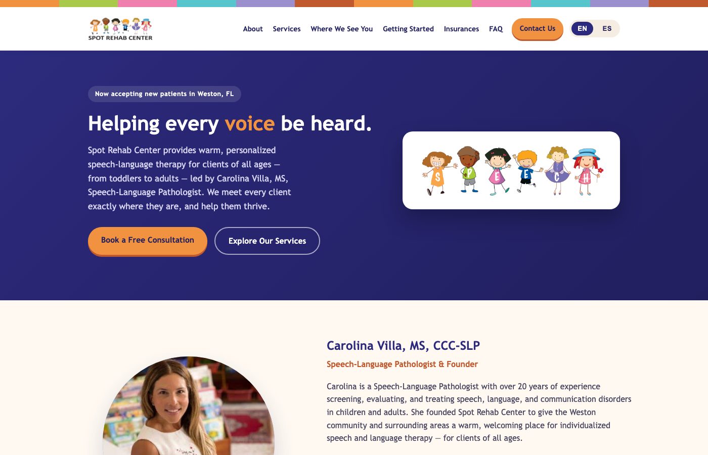 Spot Rehab Center website screenshot